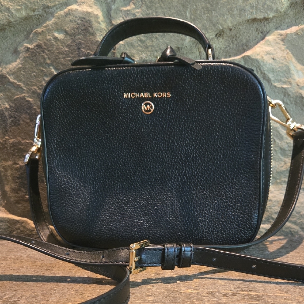 Michael Kors Black Leather Crossbody with Gold Accents